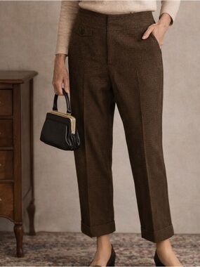 Vintage Cartonnier Brown Houndstooth Wool Blend Cropped Ankle Pants Size 6